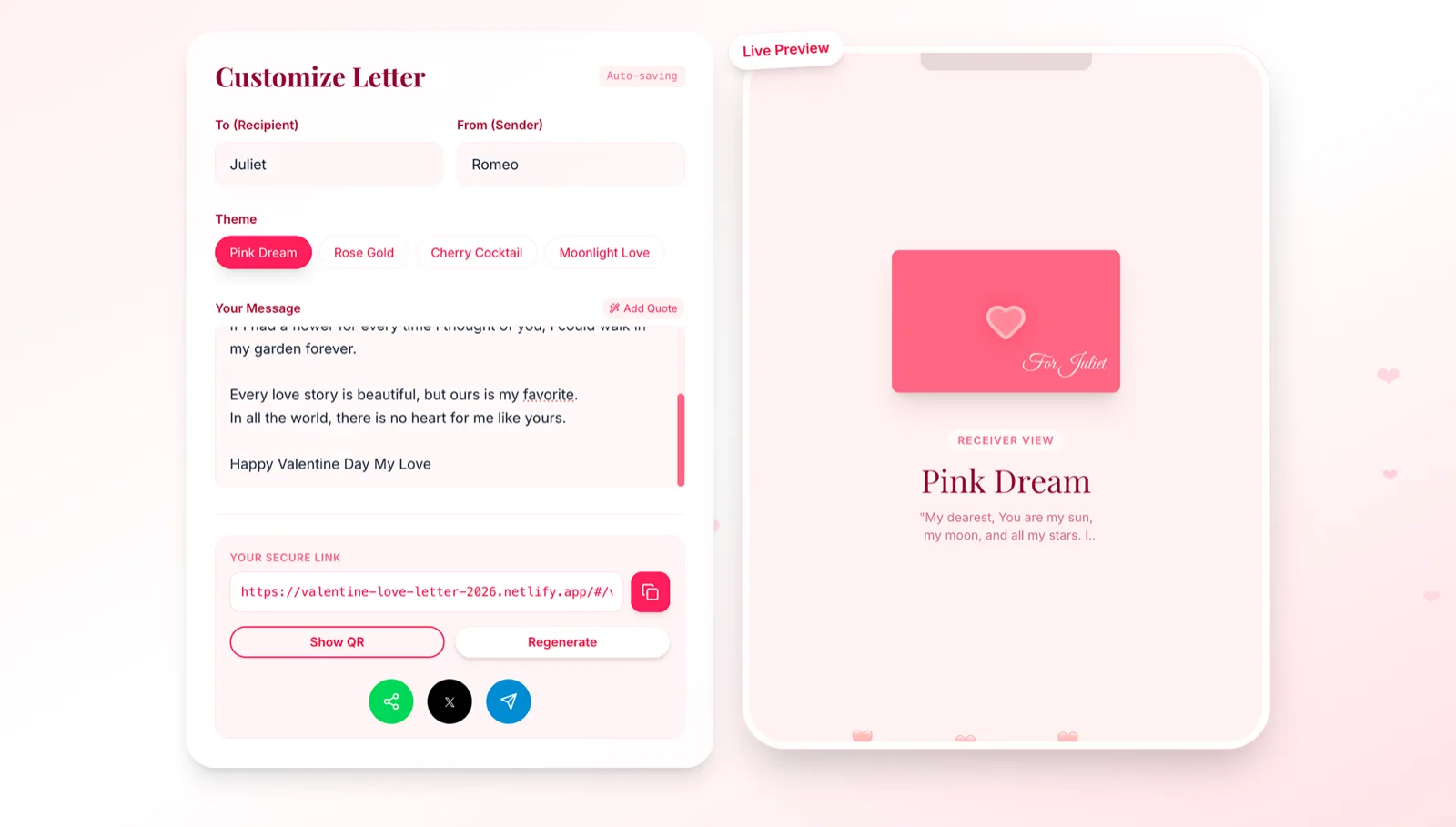 Valentine Love Letter Generator preview